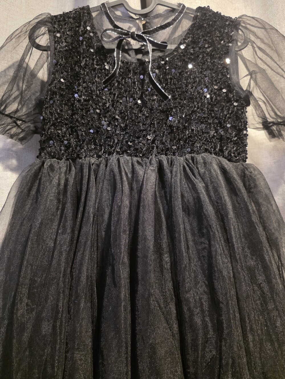 Girls' Black Sequin Tulle Party Dress